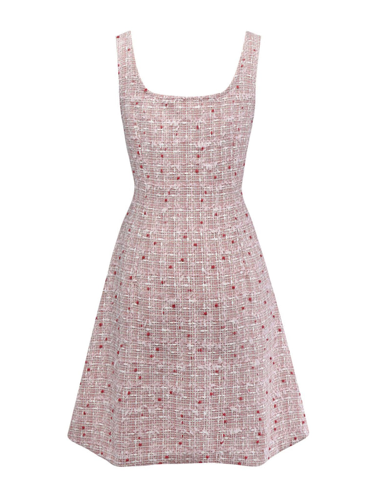 [Pre-Sale] Pink 1960s Plaid Tweed Mini Pinafore Dress