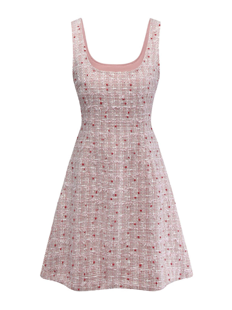 [Pre-Sale] Pink 1960s Plaid Tweed Mini Pinafore Dress