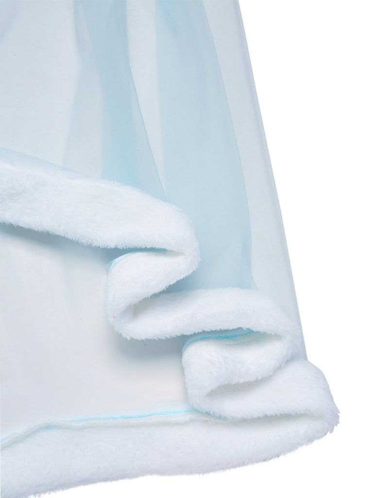 [Pre-Sale] Blue 1940s Ruffle Sleeve Plush Trim Tulle Nightgown