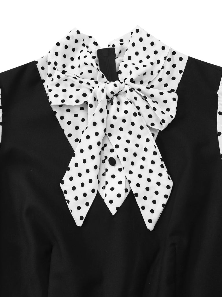 [Pre-Sale] Black 1940s Dots Mock Two-Piece Tie Neck Jumpsuit