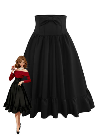 [Pre-Sale] Black 1950s Bow Decor Solid Skirt