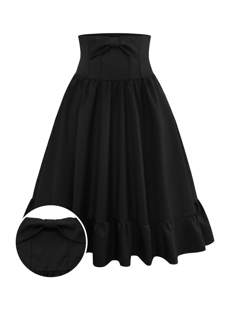 [Pre-Sale] Black 1950s Bow Decor Solid Skirt