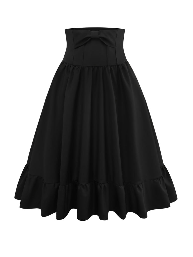 [Pre-Sale] Black 1950s Bow Decor Solid Skirt