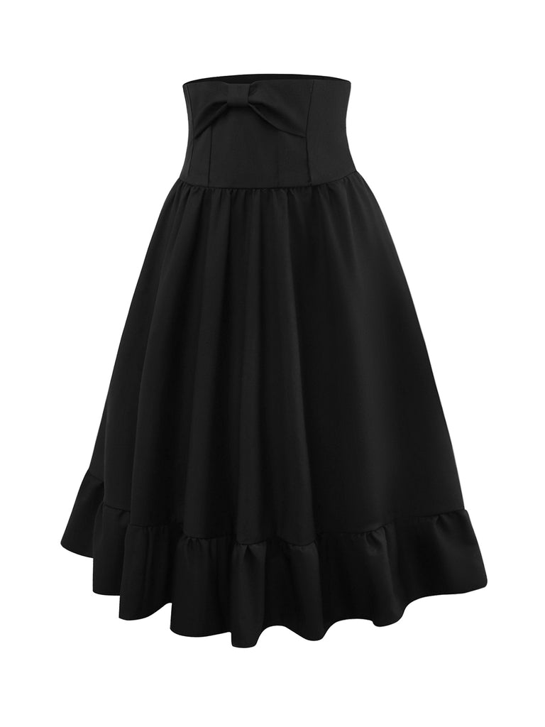 [Pre-Sale] Black 1950s Bow Decor Solid Skirt