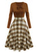 Brown 1950s Tie-Neck Knit Plaid Dress