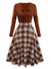 [Pre-Sale] Brown 1950s Tie-Neck Knit Plaid Dress