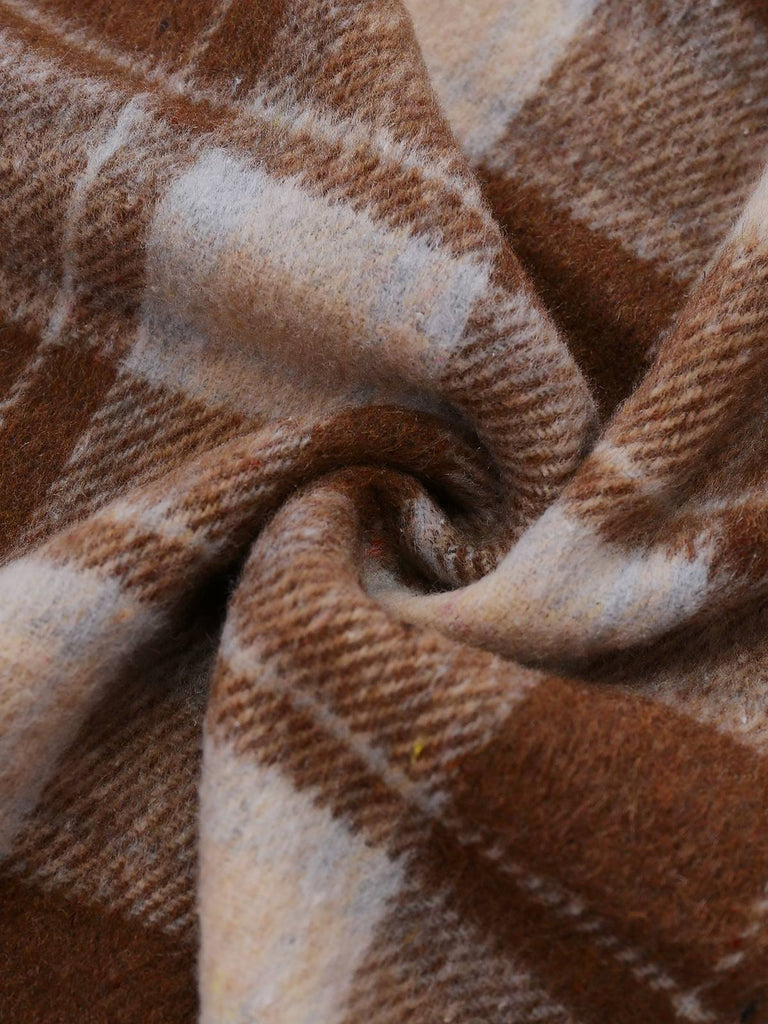 [Pre-Sale] Brown 1950s Tie-Neck Knit Plaid Dress