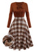 [Pre-Sale] Brown 1950s Tie-Neck Knit Plaid Dress