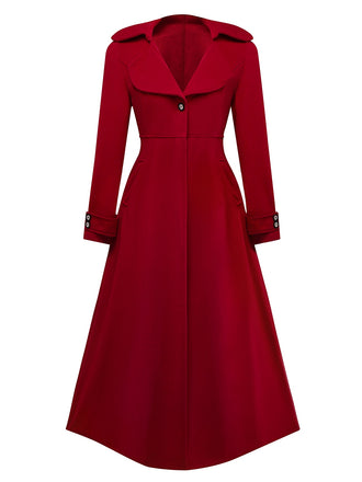 1940s Faux-Wool Notched Collar Long Coat
