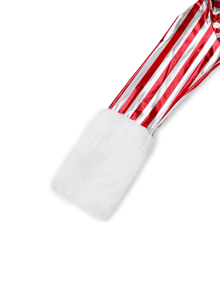 Red 1960s Candy Cane Stripe Hooded Dress & Leg Warmers