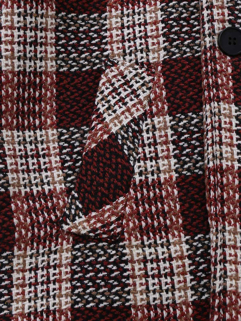 Red 1950s Plaid Tweed Stand Collar Coat