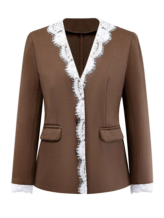Brown 1950s Lace Patchwork Long Sleeve Button Jacket