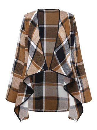 Khaki 1950s Plaid Long Sleeve Irregular Jacket