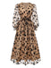 Beige 1930s Flocked Floral Mesh V-Neck Dress