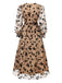 Beige 1930s Flocked Floral Mesh V-Neck Dress