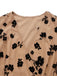 Beige 1930s Flocked Floral Mesh V-Neck Dress