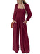 1950s Solid Square Neck Smocked Long Jumpsuit