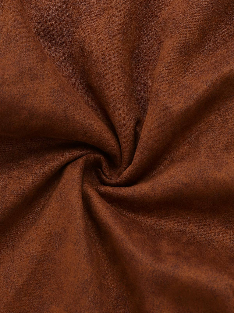 Brown 1950s Faux Suede Notched Collar Button Trench Coat