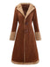 Brown 1950s Faux Suede Notched Collar Button Trench Coat