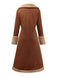 Brown 1950s Faux Suede Notched Collar Button Trench Coat