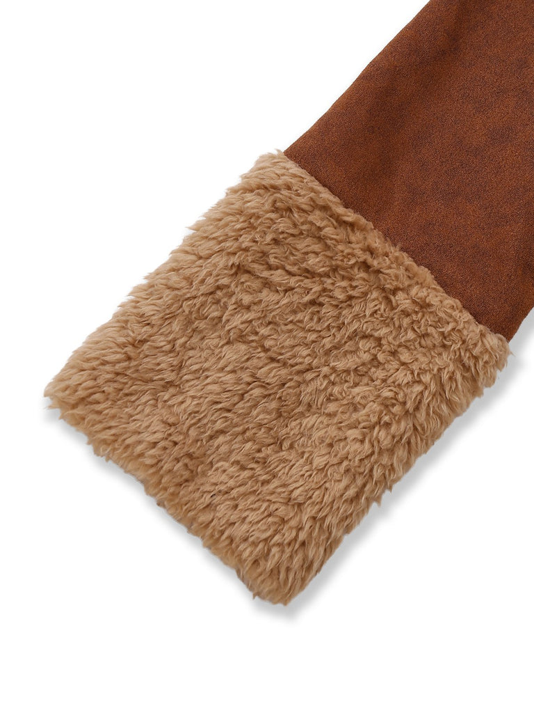 Brown 1950s Faux Suede Notched Collar Button Trench Coat