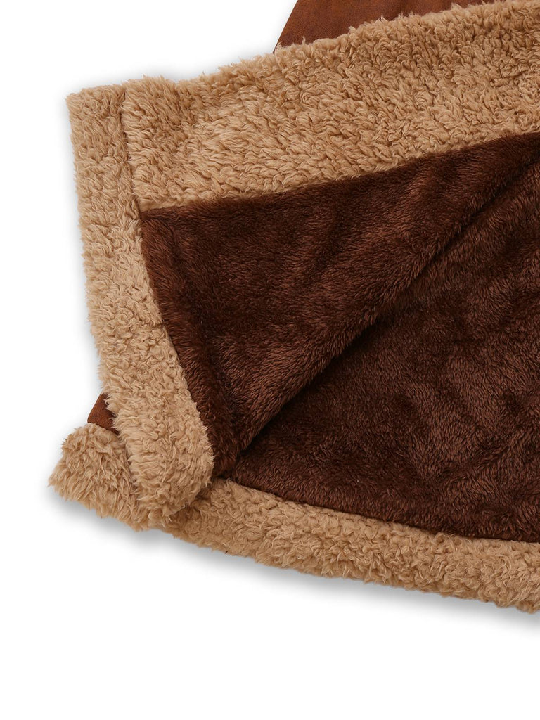 Brown 1950s Faux Suede Notched Collar Button Trench Coat