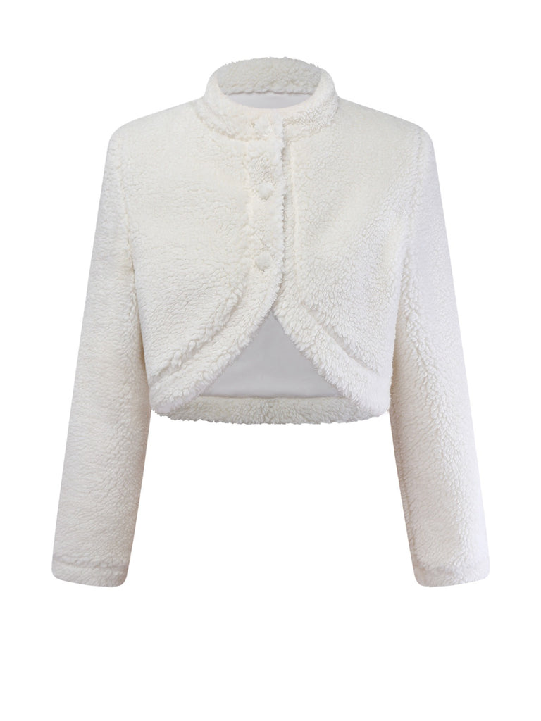 [Pre-Sale] White 1960s Faux-Wool Stand Collar Jacket