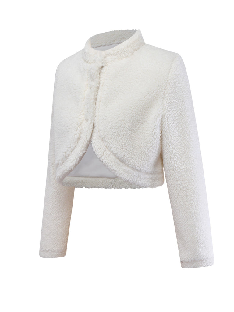 [Pre-Sale] 2PCS White & Red 1960s Faux-Wool Jacket & Pleated Skirt