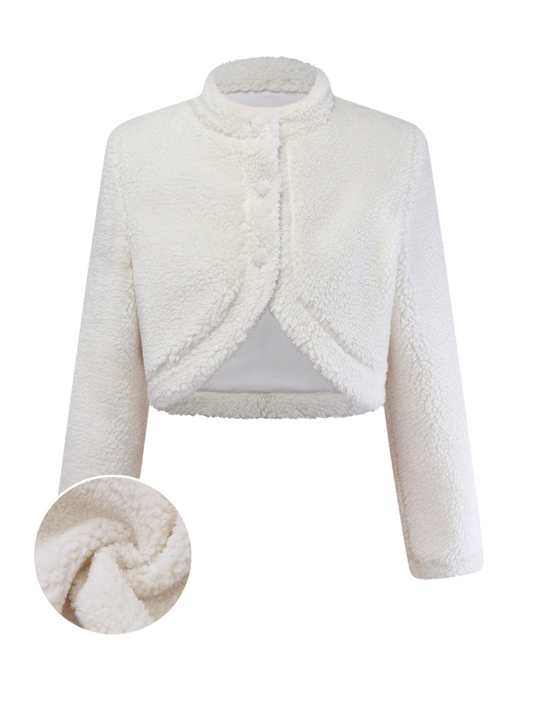 [Pre-Sale] 2PCS White & Red 1960s Faux-Wool Jacket & Pleated Skirt