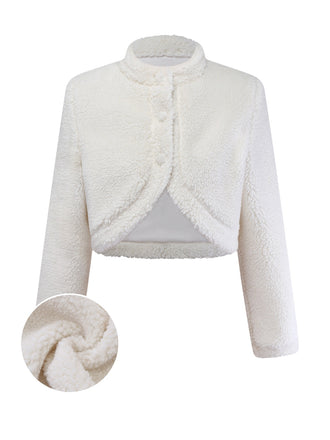 [Pre-Sale] White 1960s Faux-Wool Stand Collar Jacket