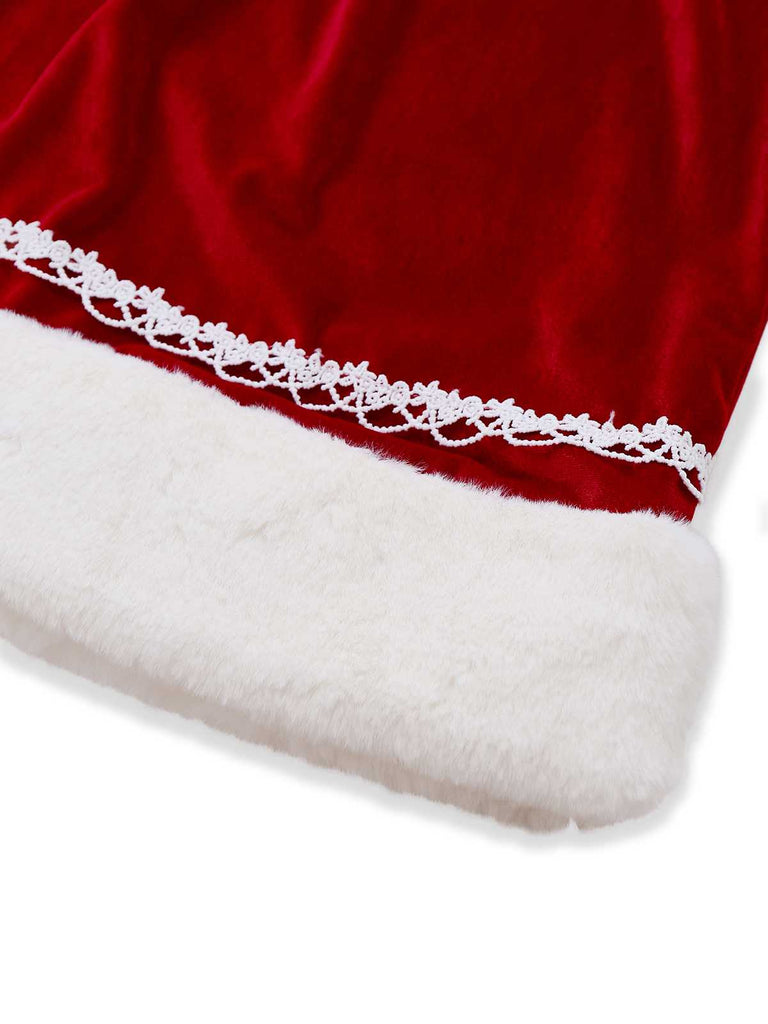 [Pre-Sale] 1950s V-Neck Plush Christmas Velvet Belted Dress