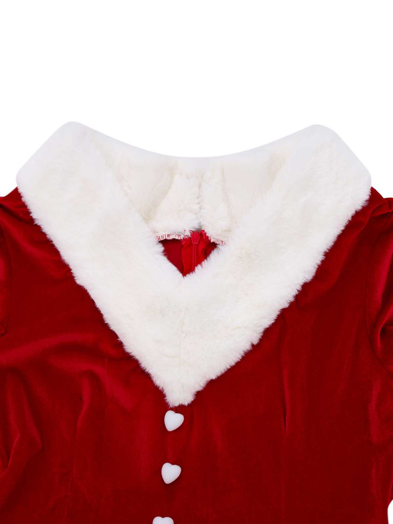 [Pre-Sale] 1950s V-Neck Plush Christmas Velvet Belted Dress