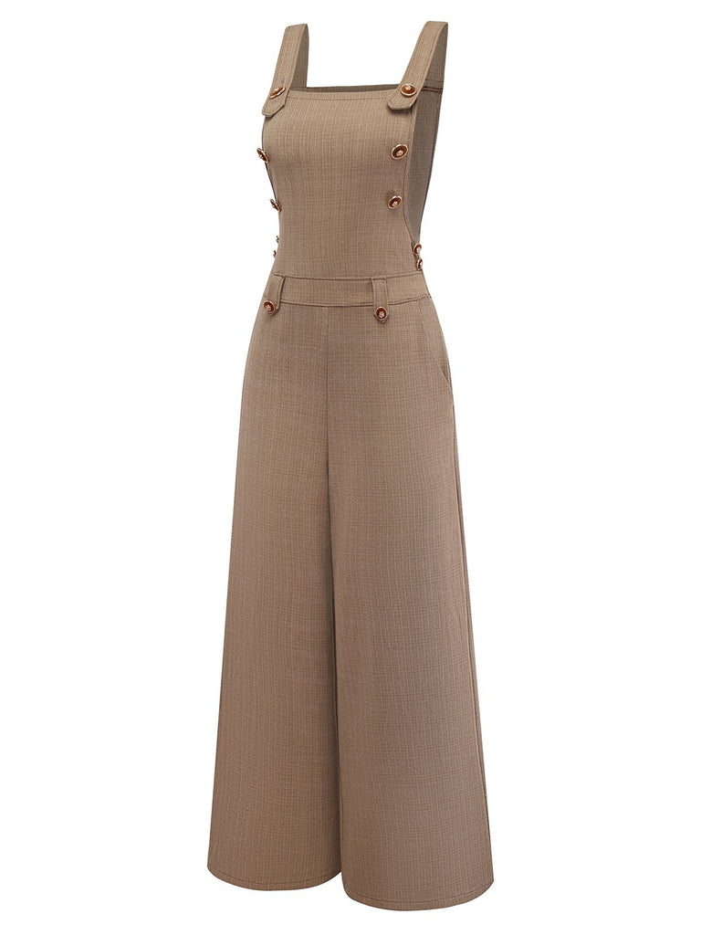 [Pre-Sale] Brown 1950s Metallic Pocket Suspender Jumpsuit