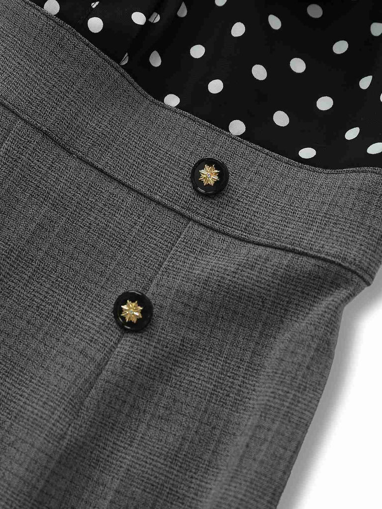 [Pre-Sale] Black 1950s Polka Dot Patchwork Tie Neck Jumpsuit