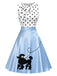 [Pre-Sale] Blue 1950s Poodle Polka Dot Color Block Bow Dress