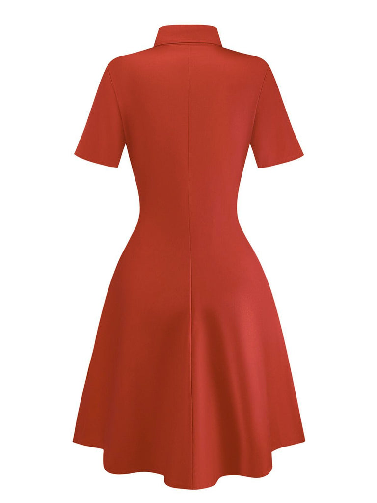 Red 1950s Guitar & Notes Lapel Dress