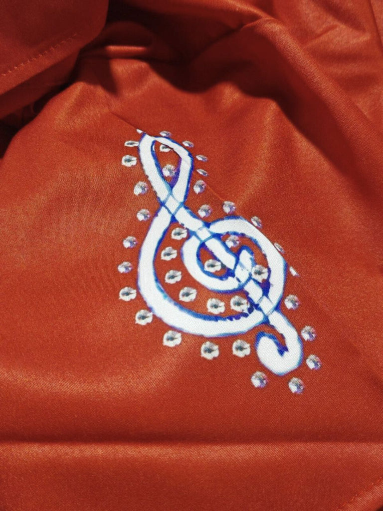 Red 1950s Guitar & Notes Lapel Dress