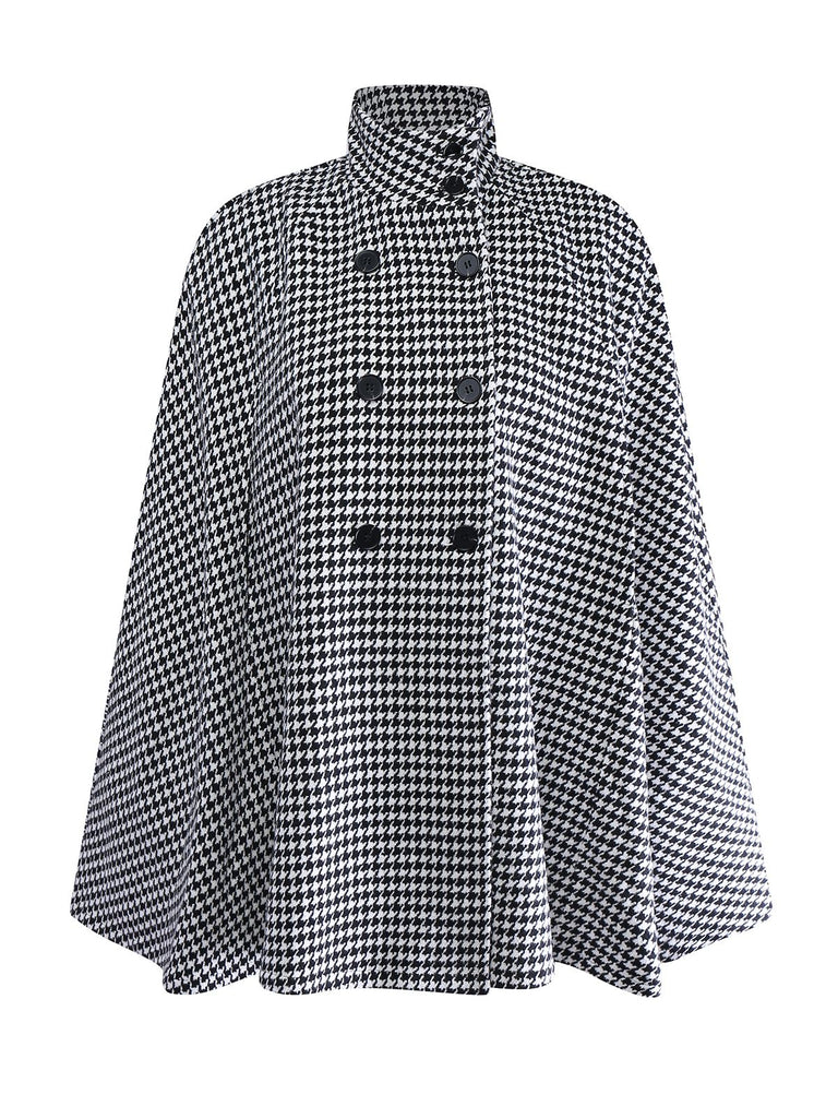 [Pre-Sale] Black White 1940s Houndstooth Wool Stand Collar Cape