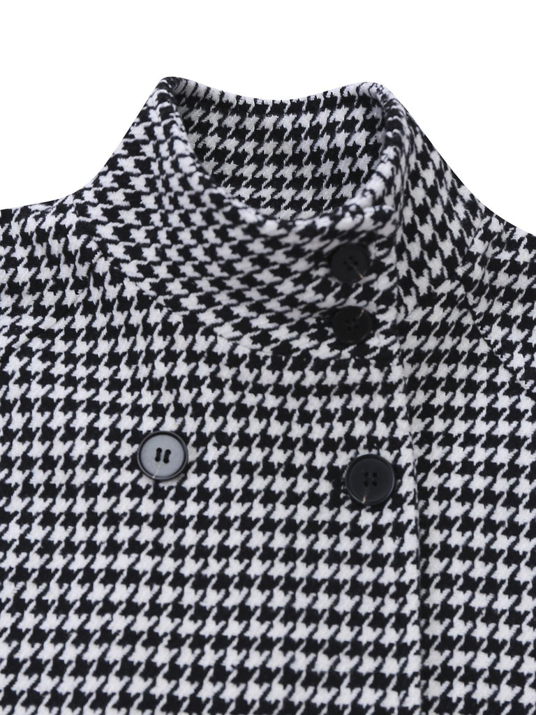 [Pre-Sale] Black White 1940s Houndstooth Wool Stand Collar Cape