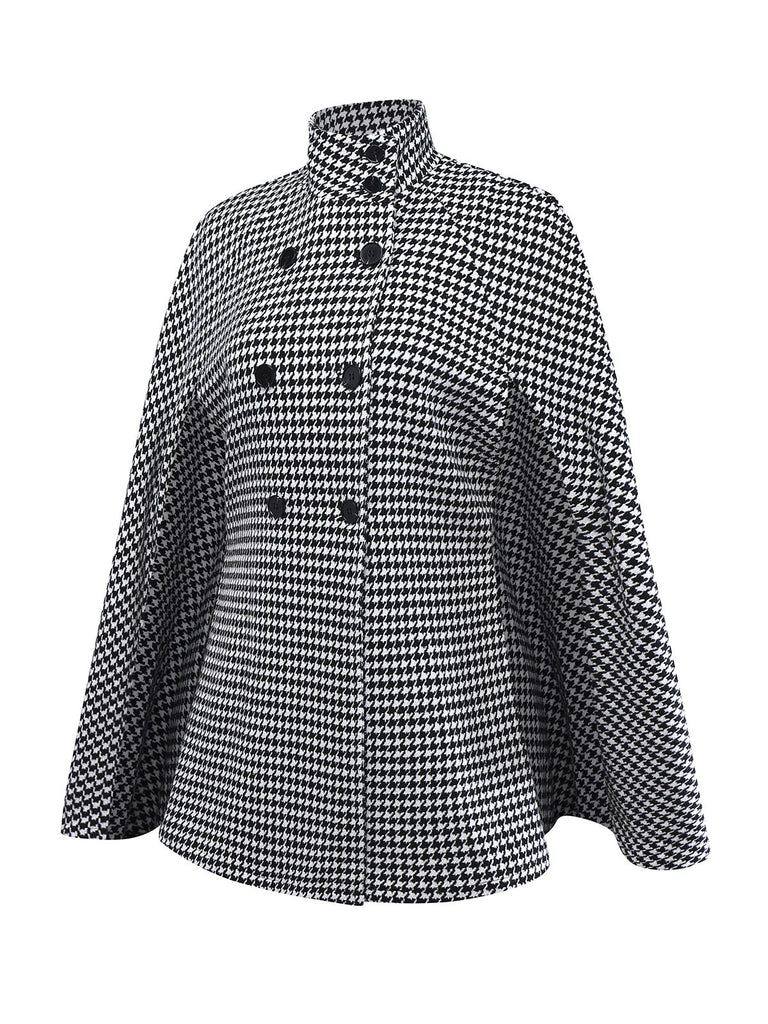 [Pre-Sale] Black White 1940s Houndstooth Wool Stand Collar Cape