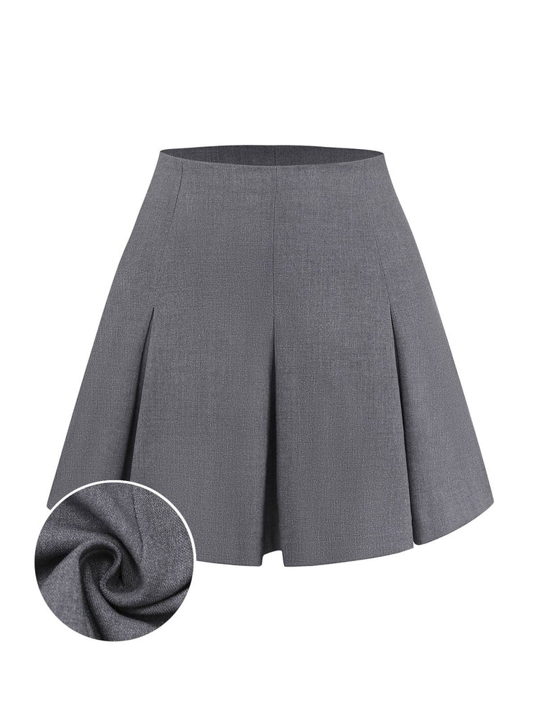 [Pre-Sale] Gray 1960s Solid Pleated Mini Skirt
