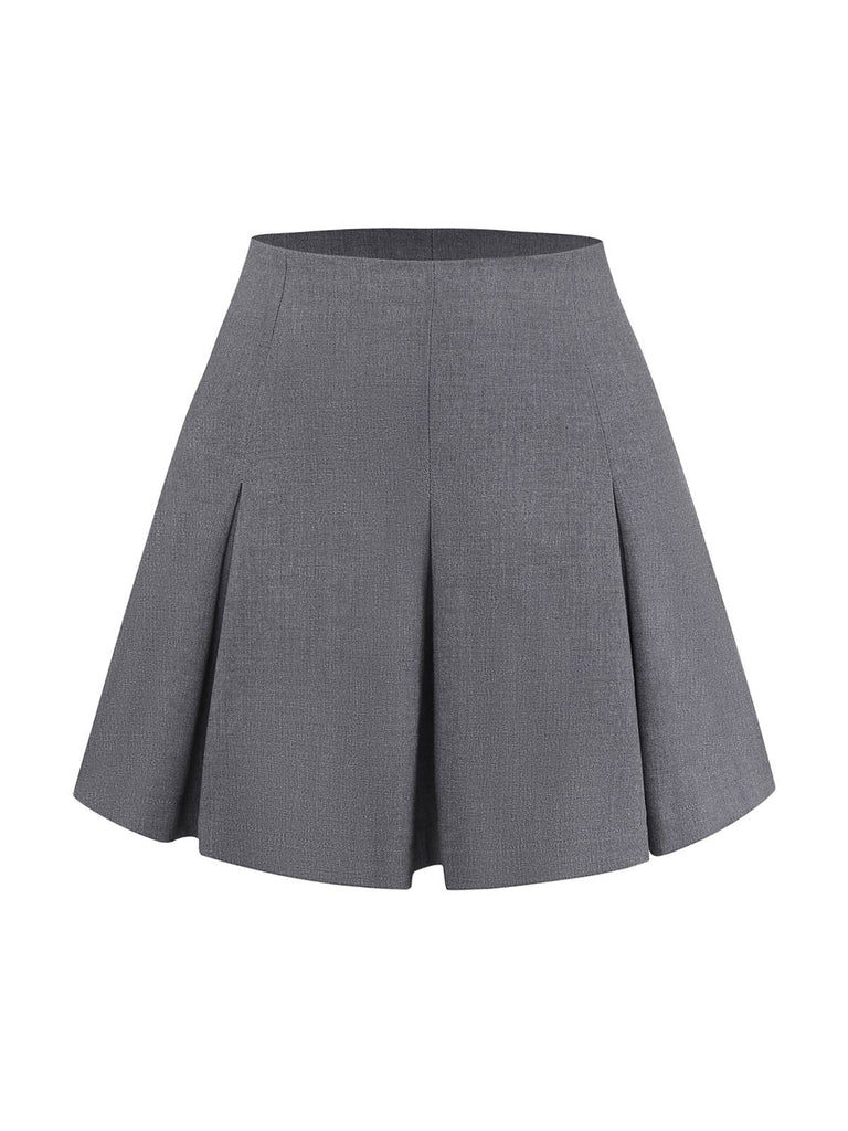 [Pre-Sale] 2PCS Red & Gray 1960s Twisted Knit Top & Pleated Skirt