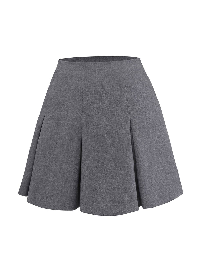 [Pre-Sale] 2PCS Red & Gray 1960s Twisted Knit Top & Pleated Skirt