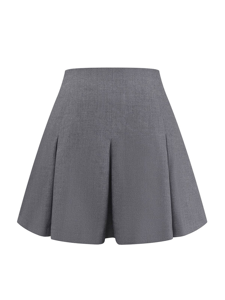 [Pre-Sale] 2PCS Red & Gray 1960s Twisted Knit Top & Pleated Skirt