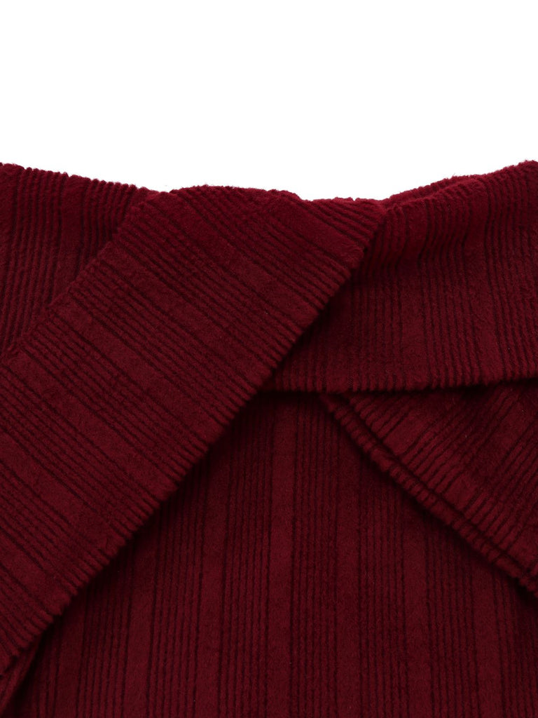 [Pre-Sale] 2PCS Red & Gray 1960s Twisted Knit Top & Pleated Skirt