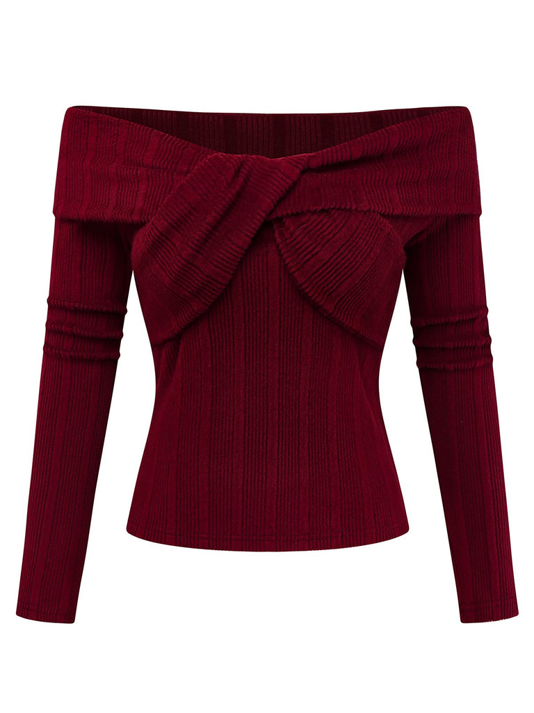 [Pre-Sale] 2PCS Red & Gray 1960s Twisted Knit Top & Pleated Skirt
