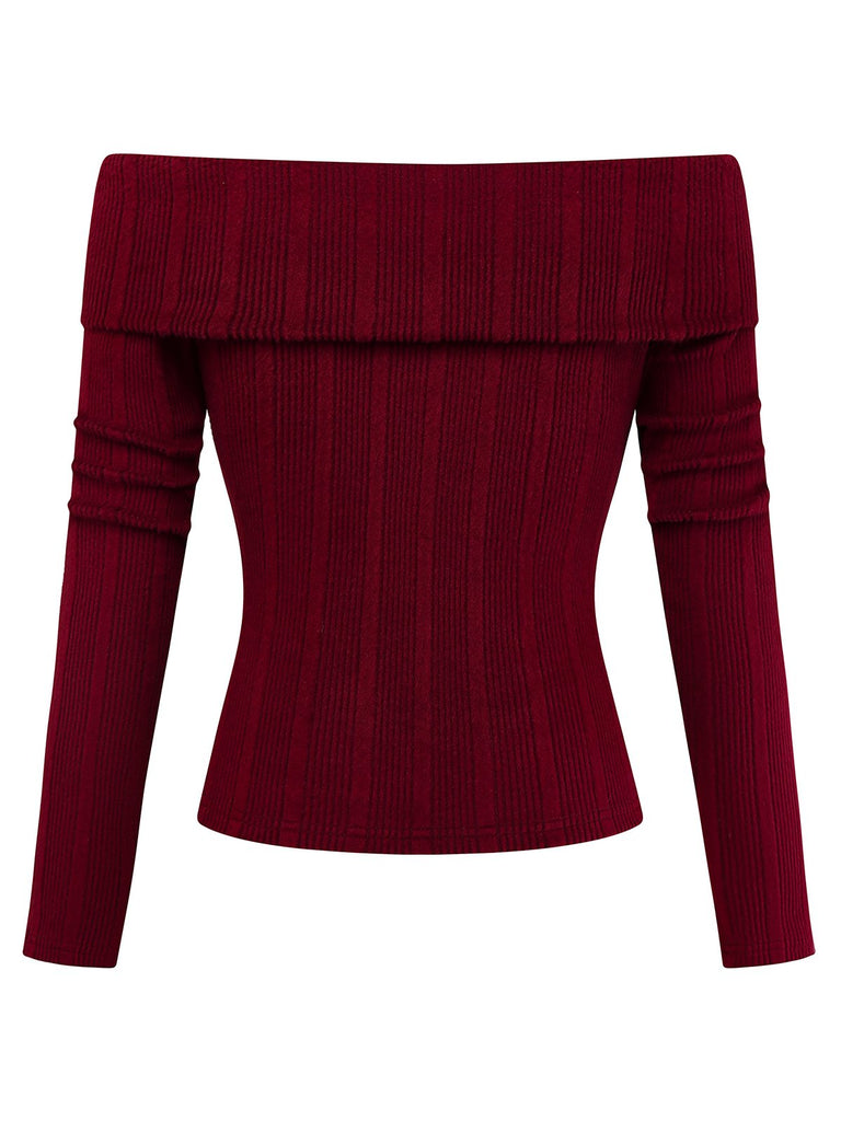 [Pre-Sale] 2PCS Red & Gray 1960s Twisted Knit Top & Pleated Skirt