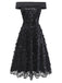 [Pre-Sale] Black 1970s Lace Rose Sequin Off Shoulder Midi Dress