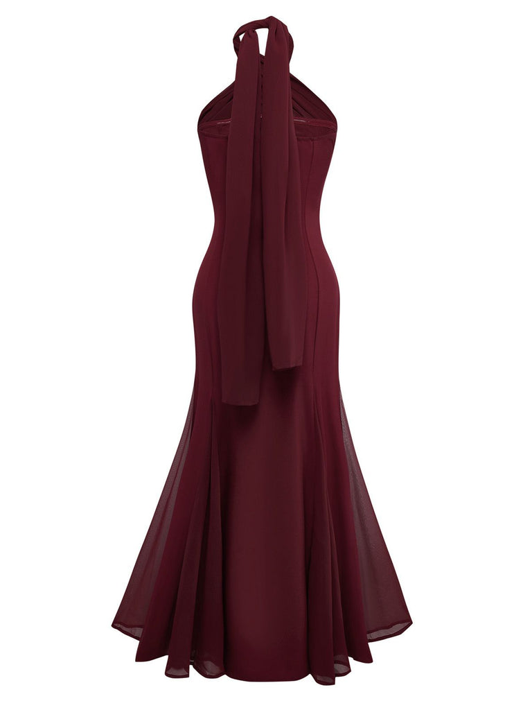 1930s Solid Chiffon Criss Cross Strapless Convertible Dress