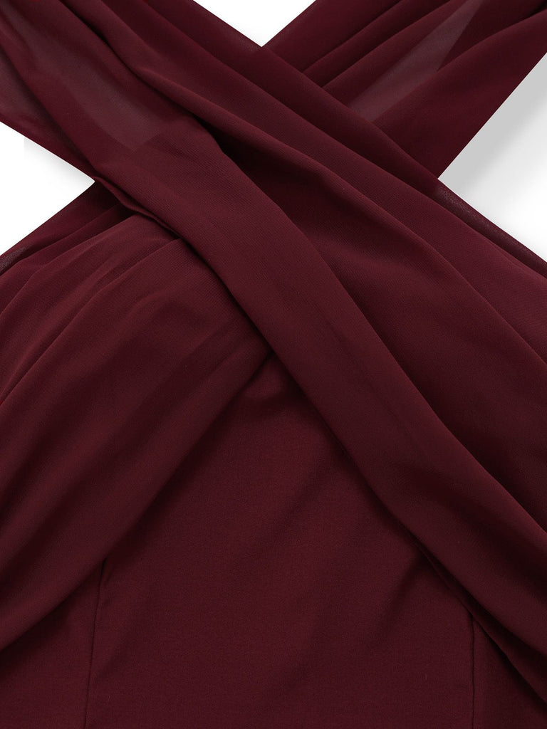 1930s Solid Chiffon Criss Cross Strapless Convertible Dress